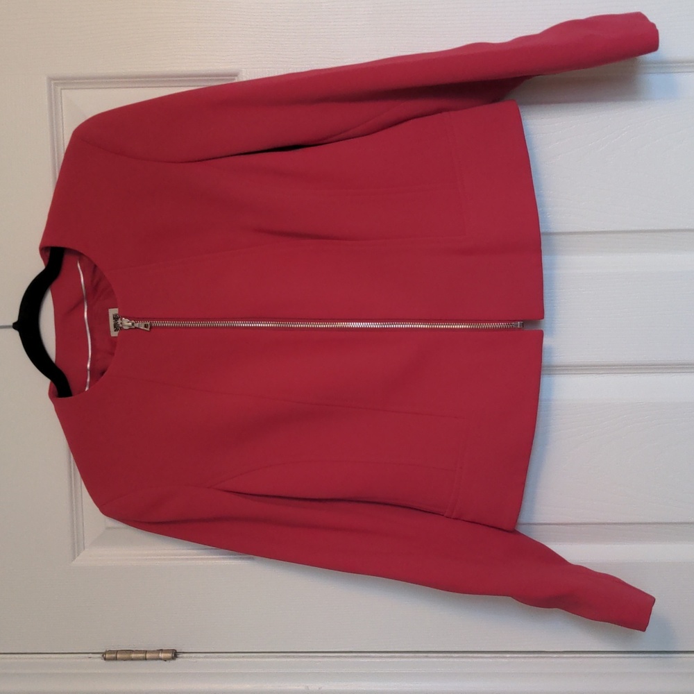 Anne Klein Coral Zip-Front Collarless Blazer